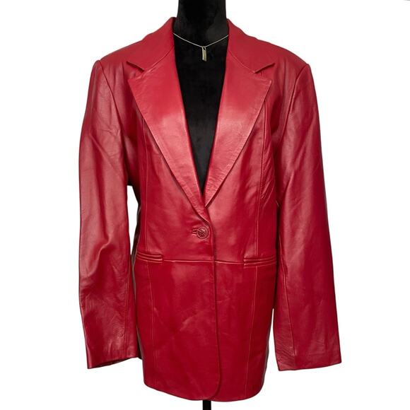 NWT - Denim  & Co. Red Leather Blazer Jacket - Picture 1 of 4